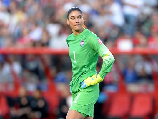 United States goalkeeper Hope Solo (1) reacts during the first half in ...