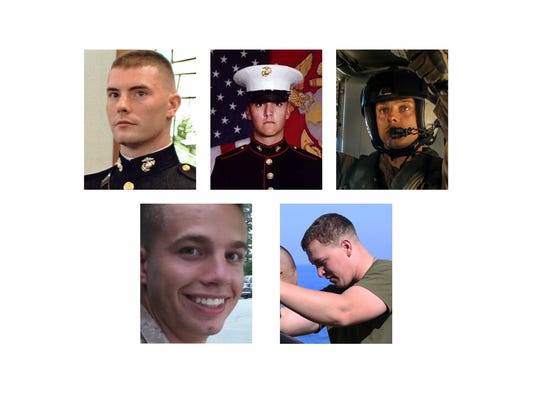 Clockwise from top left: Capt. Kevin Roche, Cpl. Matthew