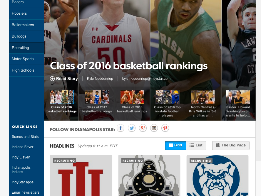 Screenshot of IndyStar's Recruiting Central