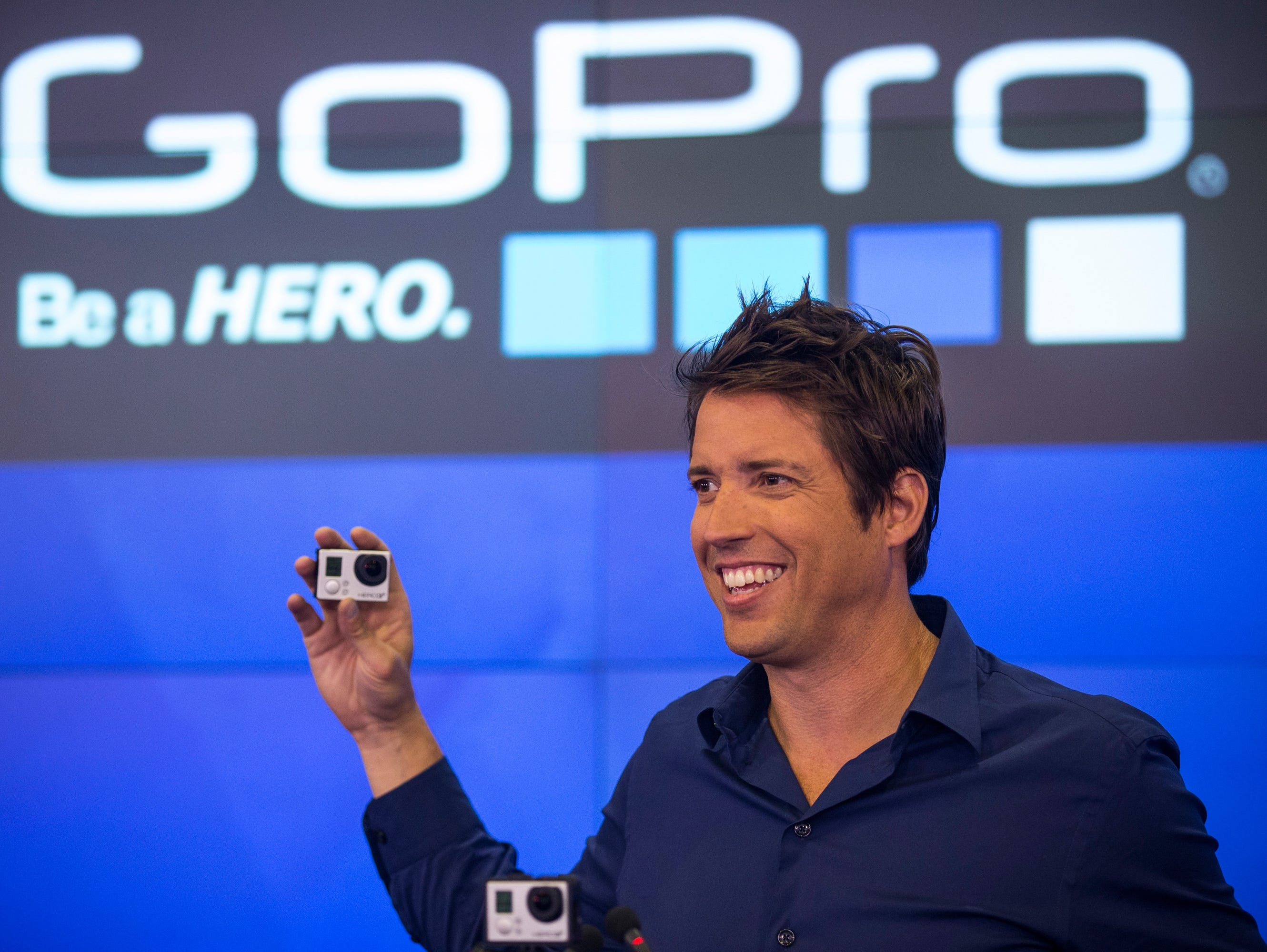 Nick Woodman, founder and CEO of GoPro speaks during the company's initial public offering at the Nasdaq Stock Exchange on June 26, 2014 in New York City.