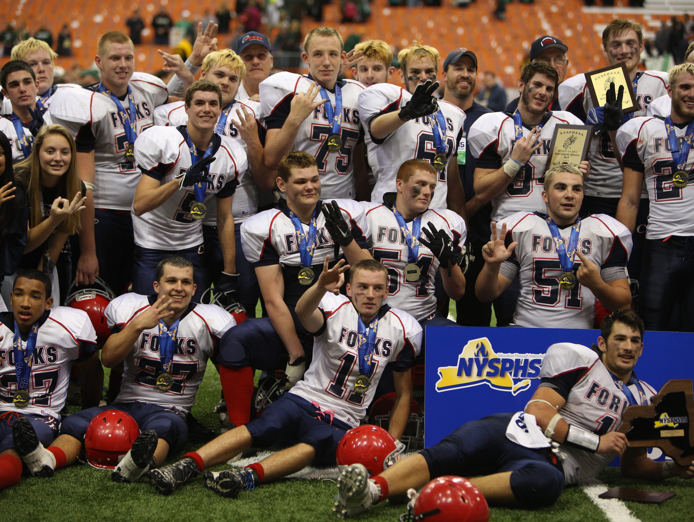 Chenango Forks crushed Greenwich 42-7 inside the Carrier Dome in Syracuse to win their third straight Class C state championship on Friday, Nov. 27, 2015.