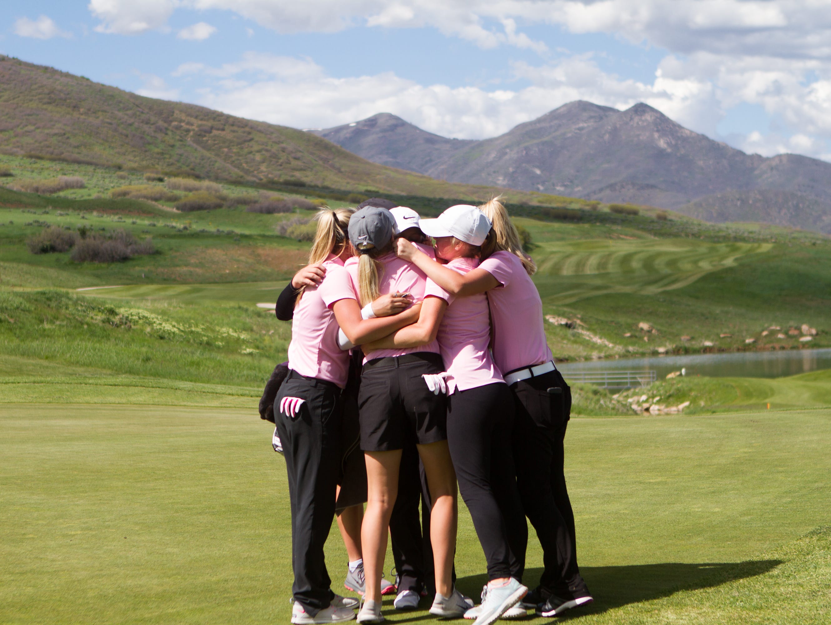 Pine View players celebrate after completing one of the toughest courses in the state at Soldier Hollow on Wednesday.