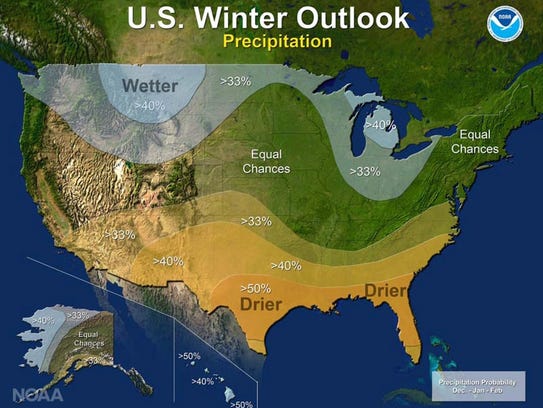 The winter outlook for precipitation for December 2016,