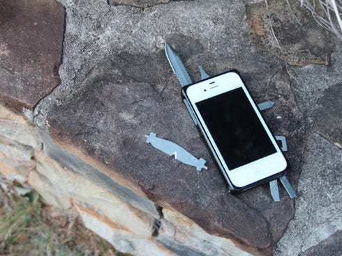 This phone case comes stocked with a full set of screwdrivers, pens, a nail file, tweezers, scissors, a screen protector, and a kickstand for easy video viewing.