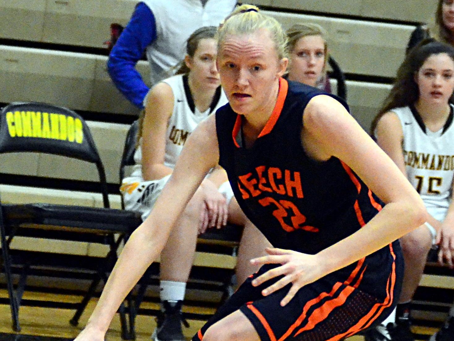 Beech High freshman forward Kendra Mueller drives to the basket during second-quarter action. Mueller scored two points.