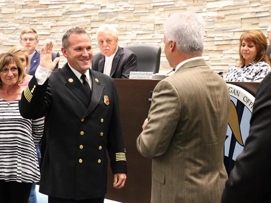 Westland Fire Chief Michael Stradtner being sworn in