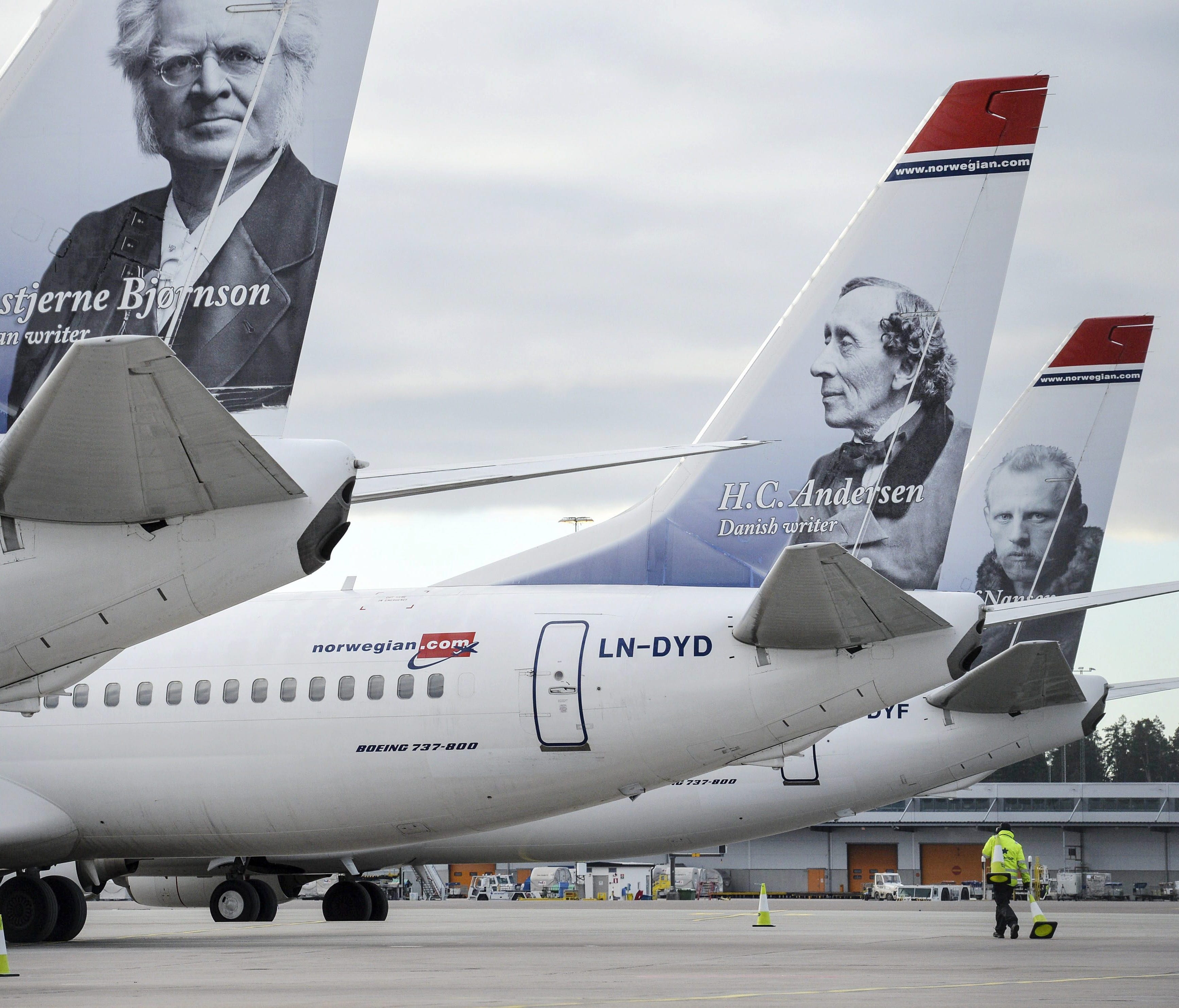 The tails of low-cost carrier Norwegian Air are seen at the Arlanda Airport in Stockholm.