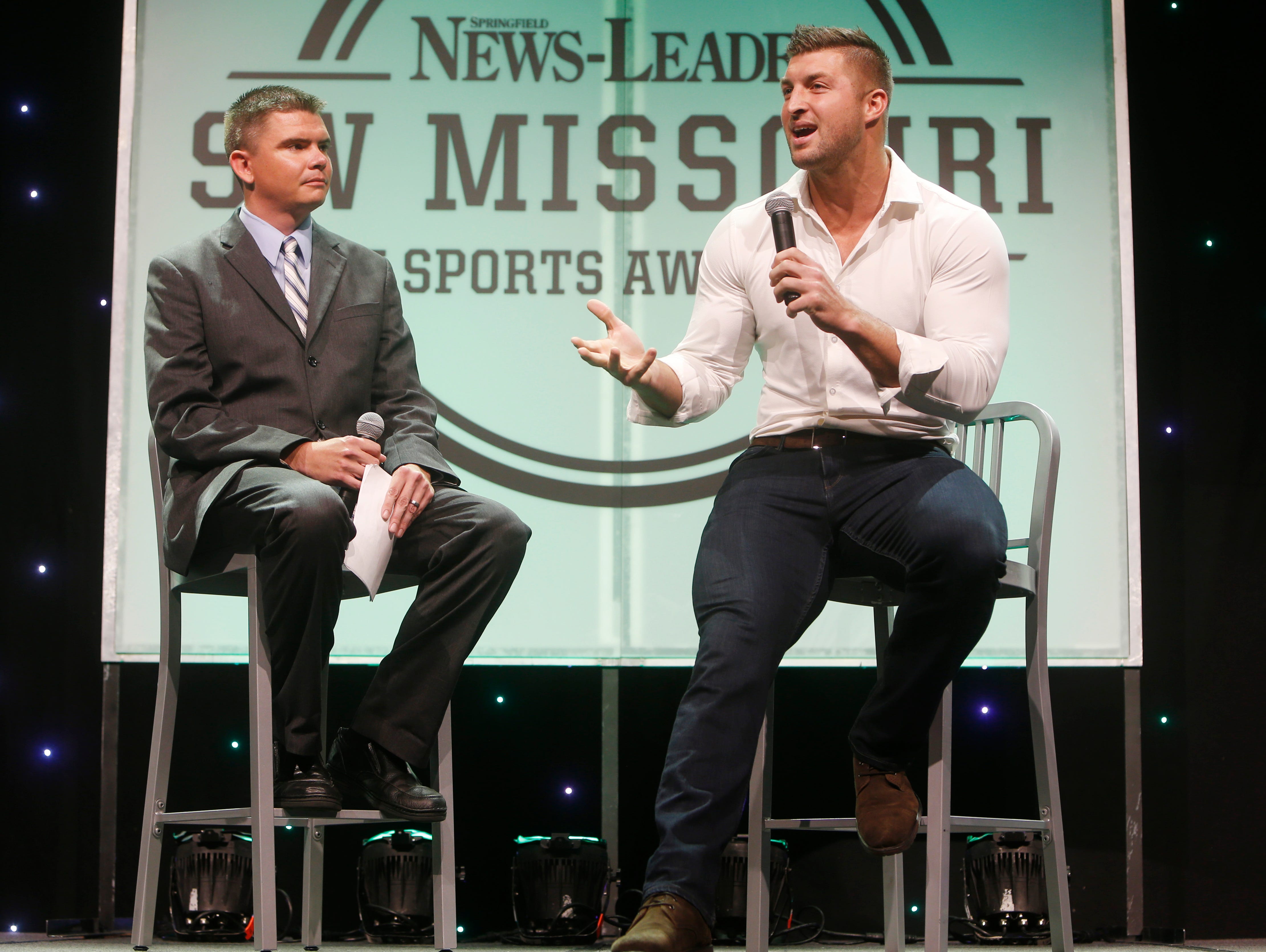 News-Leader prep sports reporter Rance Burger interviews Tim Tebow during the Southwest Missouri Sports Awards.
