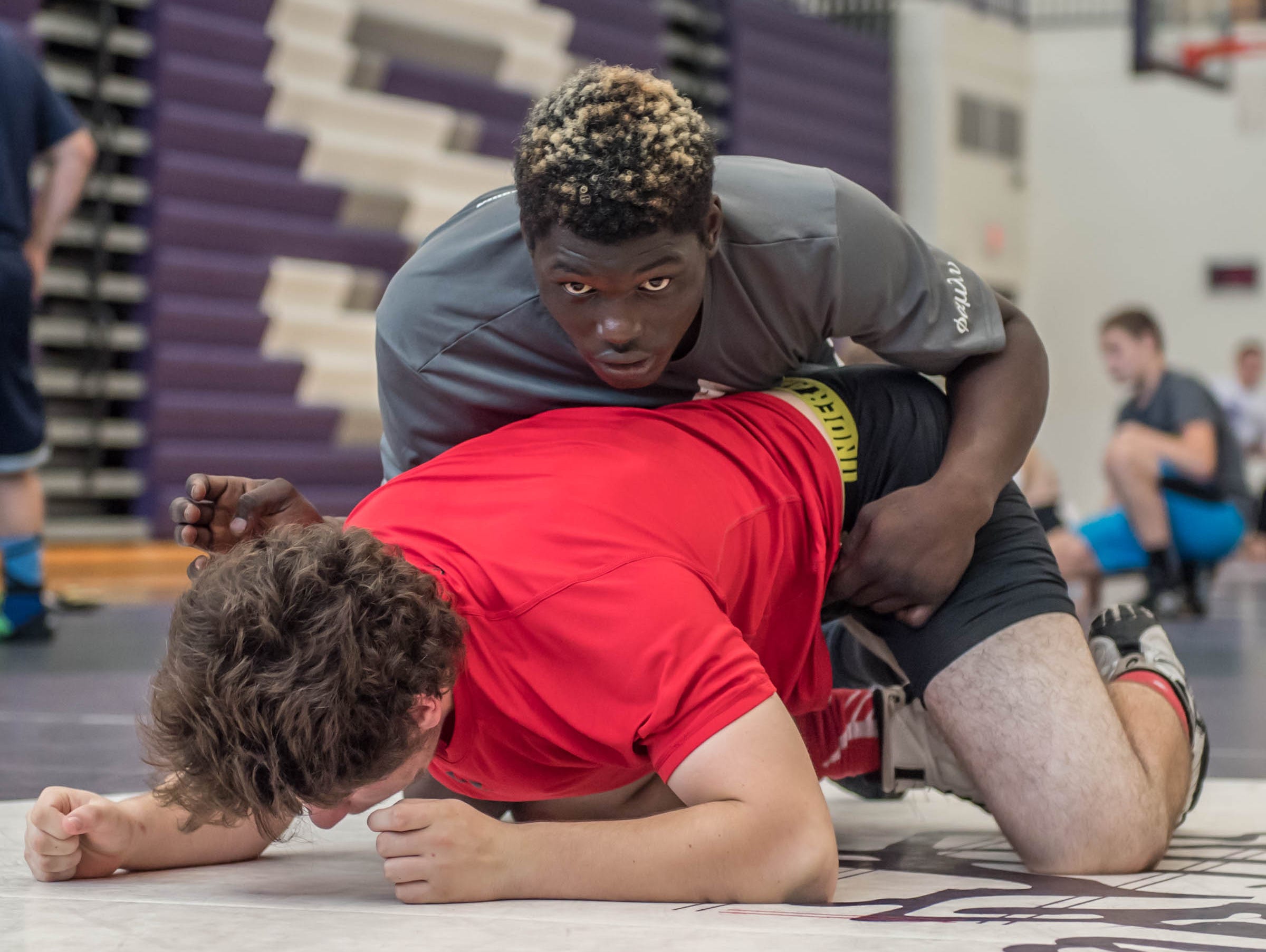 Lakeview's Stephan Moody works on some of his moves at Rob Waller's AllAmerican Wrestling Camps at Lakeview High School on Wednesday.