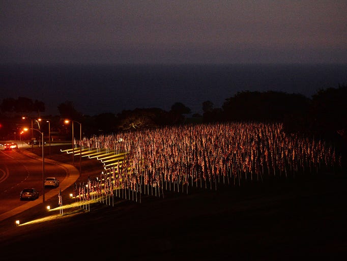 Three thousand American flags decorate a hill in Malibu, Calif., on Sept. 9.