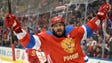 Team Russia forward Alex Ovechkin (8) celebrates after