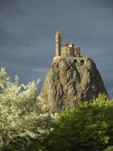 Saint-Michel d'Aiguilhe near                                                           Puy-en-Velay,                                                           France, looks                                                           like it's                                                           grown directly                                                           from the spire                                                           of volcanic                                                           rock on which                                                           it sits. To                                                           reach the                                                           church, you                                                           must climb up                                                             268   steps                                                           carved into                                                           the rock.