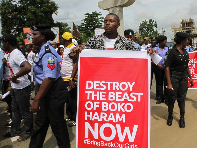 Demonstrators protest against government's failure to rescue the abducted schoolgirls in Port Harcourt.
