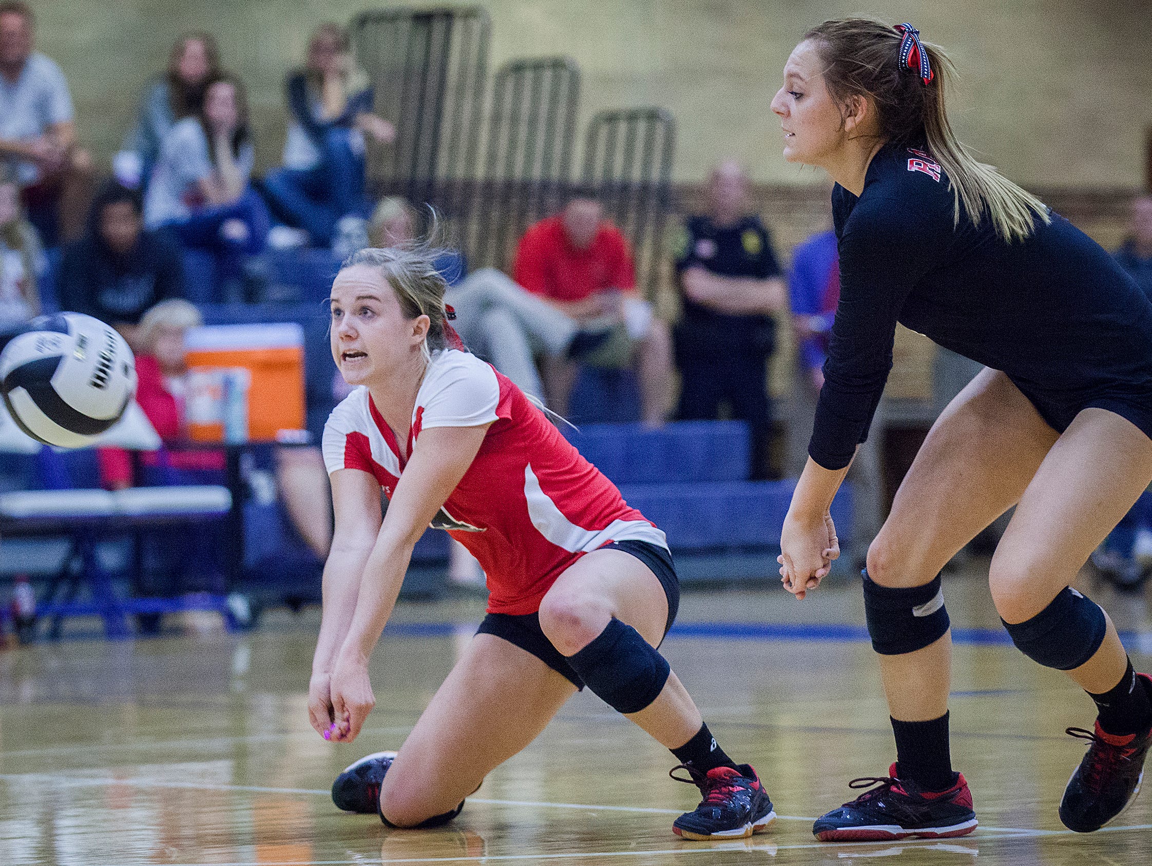 Wapahani's Hannah Smith passes against Wes-Del during their game at Ball Gymnasium Wednesday, Oct. 21, 2015.