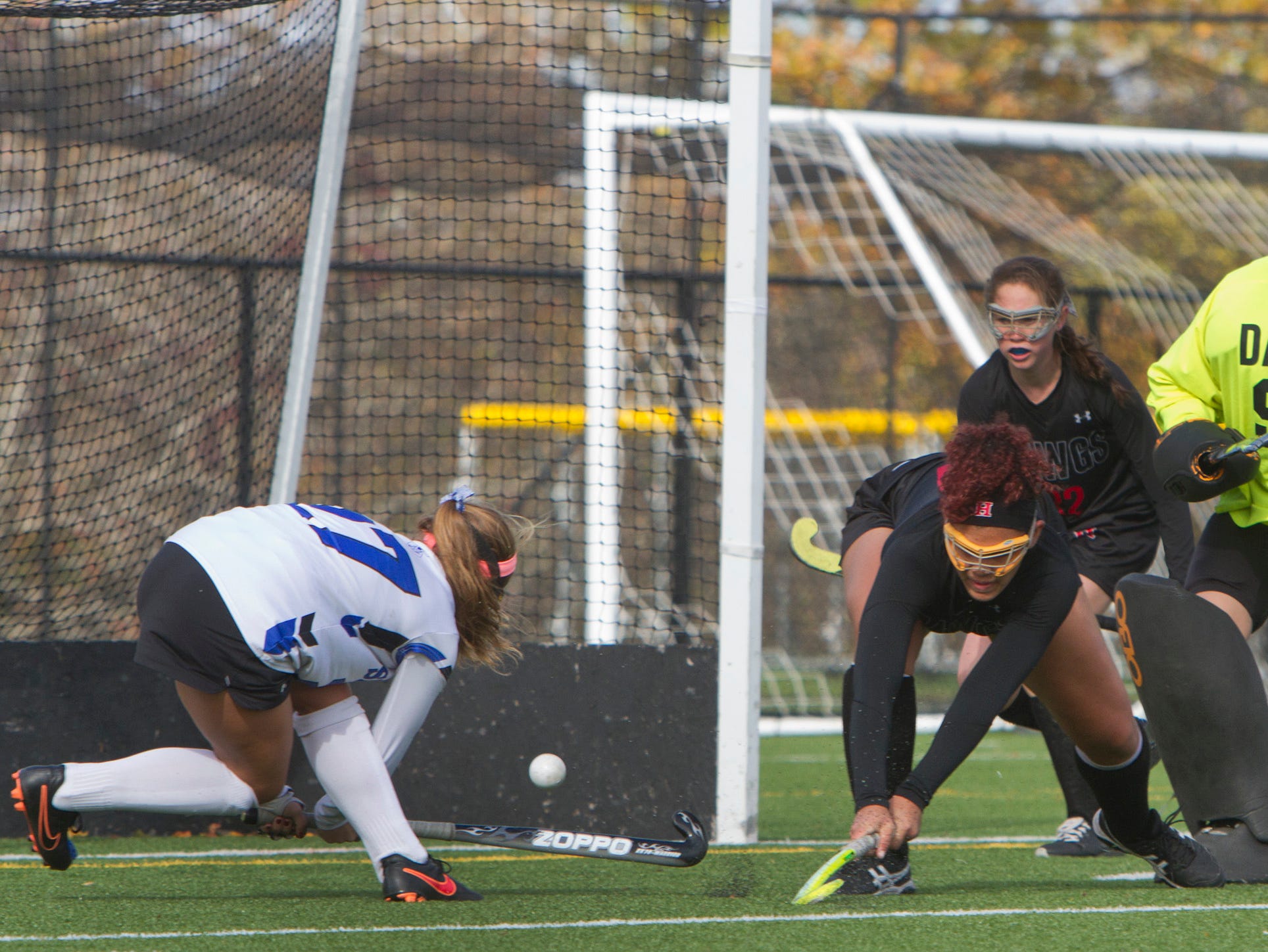 Shore Regional's Abby Kopec pops in a shot for her team's second goal in their 3-0 win over Haddonefield.Shore Regional defeats Haddonfield 3-0 in NJSIAA Group I State Final in Bordentown, NJ on November 14, 2015