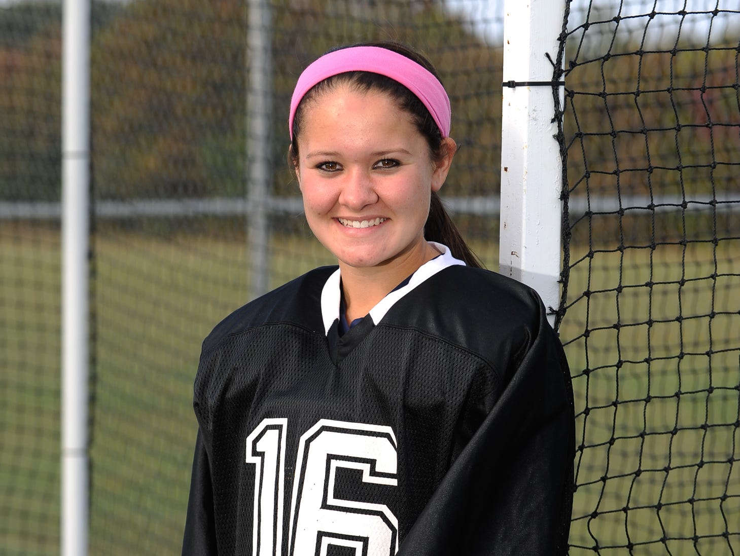 Lake Forest field hockey goalie Allison Bishop (No. 16).