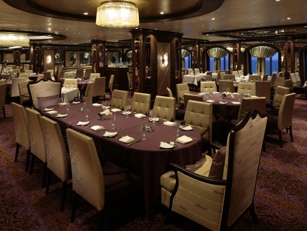 The Grande Dining Room on Royal Caribbean's Quantum of the Seas is one of four eateries available nightly at no extra charge.