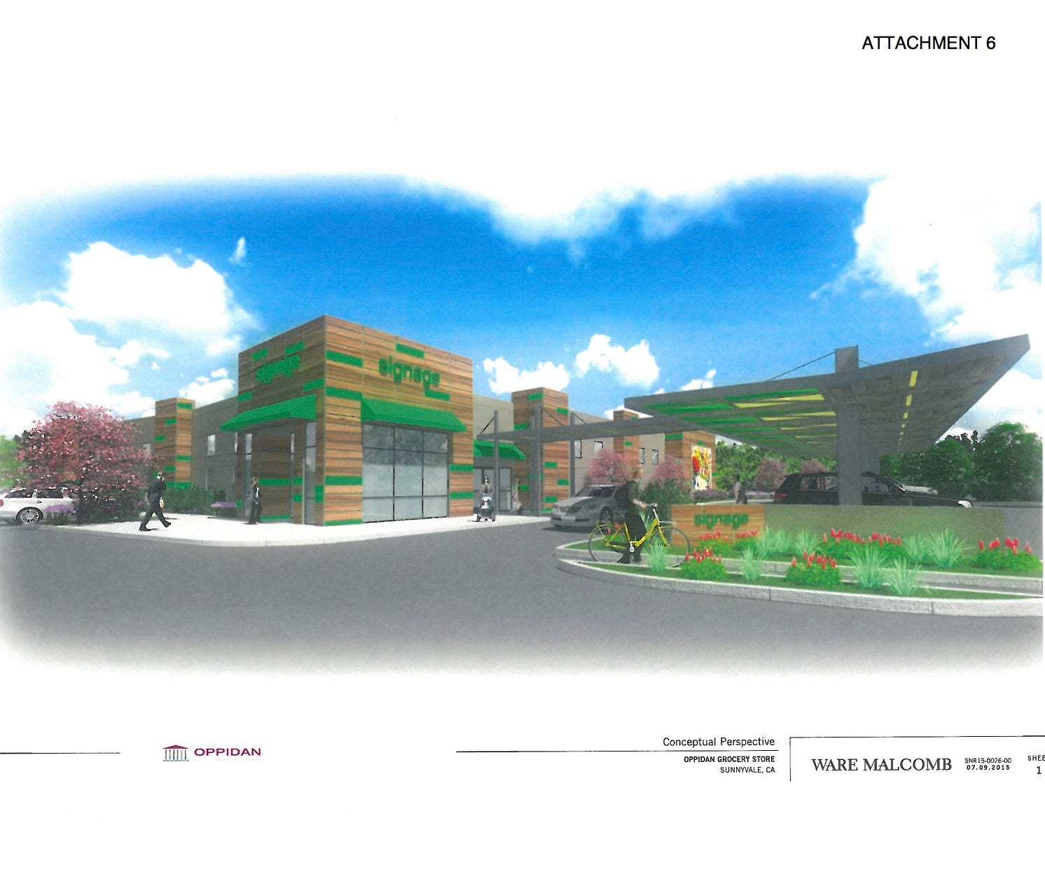 An artist's rendering of a drive-through grocery store being considered in Sunnyvale, Calif. There have been rumors that it may be being built for Amazon but Amazon will not comment.
