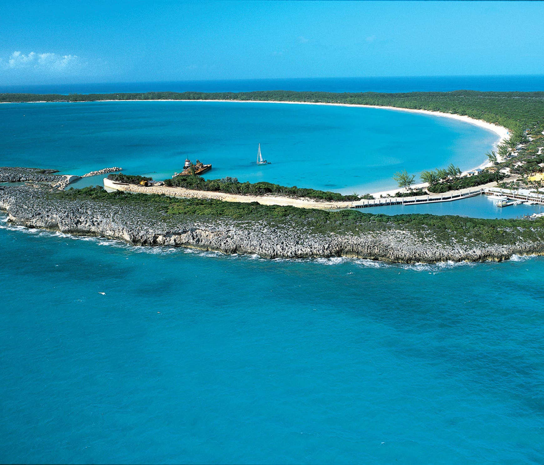 An aerial view of Half Moon Cay, Holland America's private island in the Bahamas.
