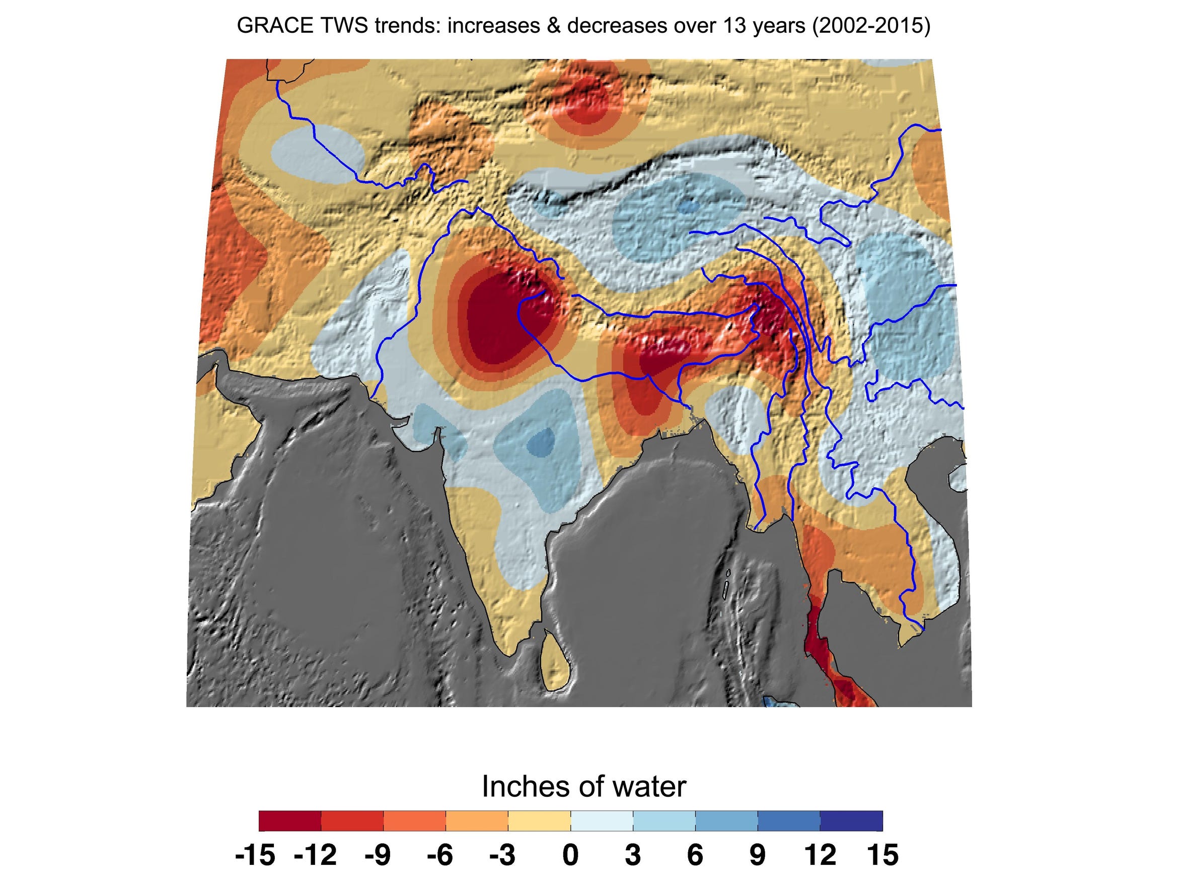 NASA's GRACE satellites have measured losses of freshwater