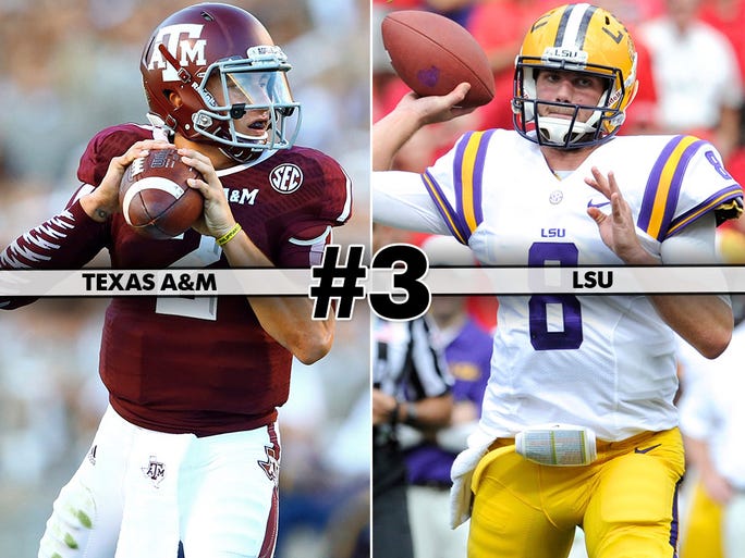 No. 10 Texas A&M (8-2, 4-2) at No. 19 LSU (7-3, 3-3), 3:30 p.m. ET, CBS: The Aggies try to keep their BCS at-large hopes alive in what should be a highly entertaining affair in Death Valley.