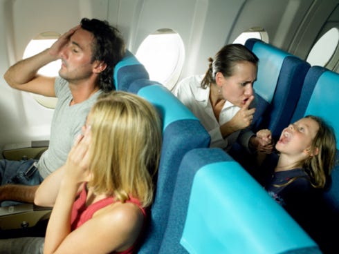 Parents who could not control their crying or misbehaving children topped the list of the most annoying fliers according to an Expedia 2013 report.