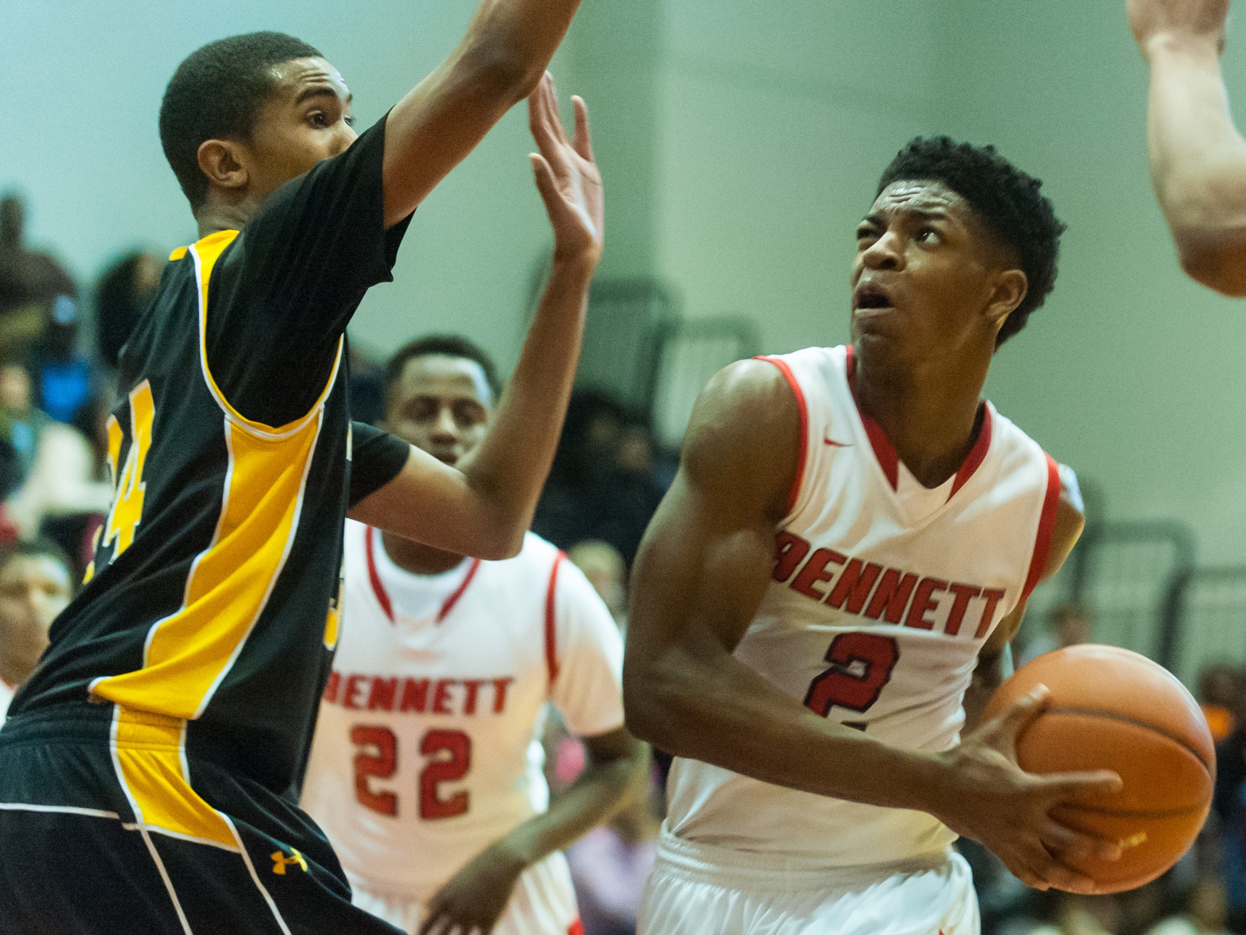 James M Bennett forward Barry Gaines takes a shot against Wicomico at James M Bennett.