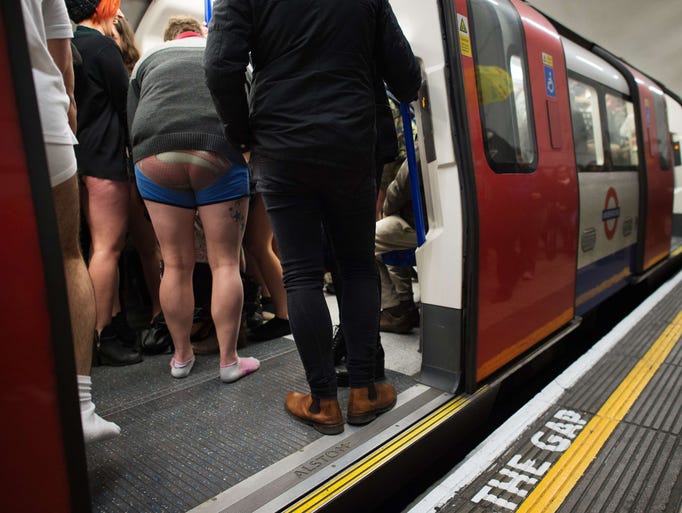 Mind the gap, and the bare legs in London.