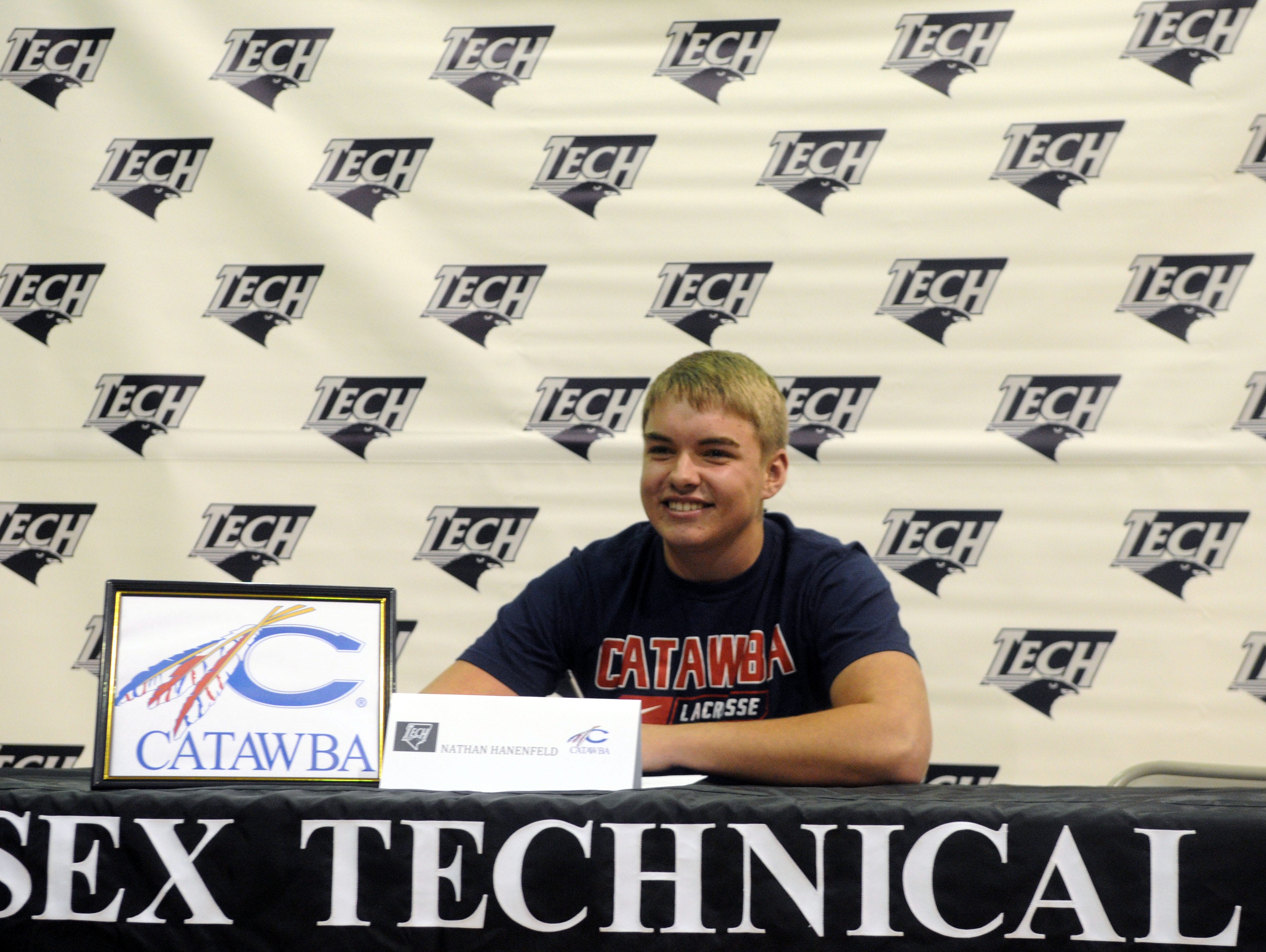 Sussex Tech’s Nathan Hanenfeld signs his national letter of intent to Catawba College in North Carolina.