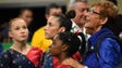 Team USA reacts during women's gymnastic qualifications