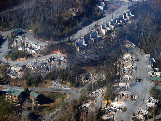 An aerial view shows destroyed homes the day after