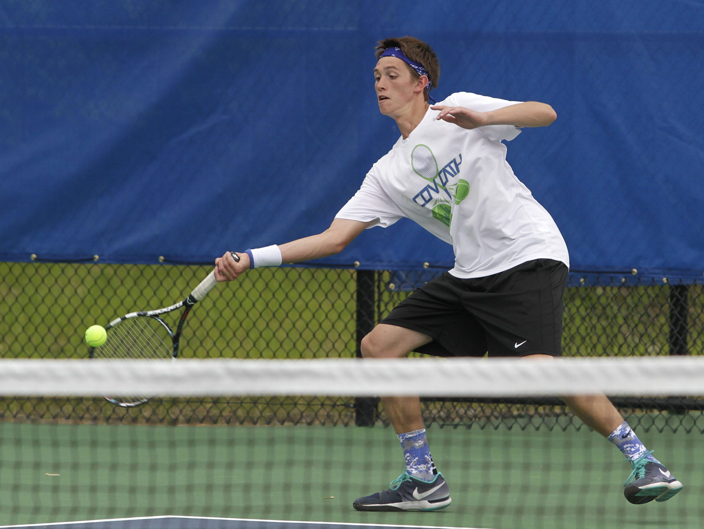 Covington Catholic’s Austin Hussey won his fourth straight regional tennis title on Tuesday.