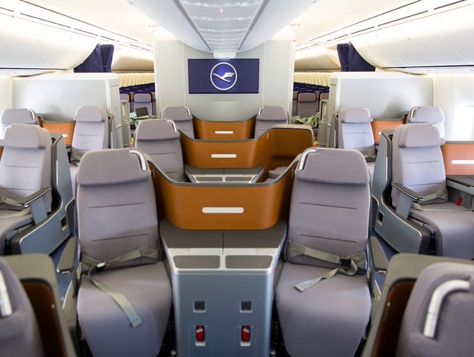 A look inside the business class cabin of Boeing's 1,500th Boeing 747 near Boeing's assembly line in Everett, Wash., just before its delivery to Lufthansa. The delivery of the milestone aircraft to Lufthansa was to celebrated on June 28, 2014.