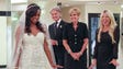 Taylor tries on a wedding dress with Monte Durham,