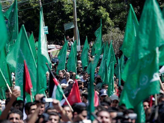 Palestinian Hamas supporters gather for a rally in Gaza City.