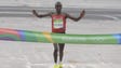 Eliud Kipchoge of Kenya wins the men's marathon in
