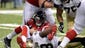 Atlanta Falcons quarterback Matt Ryan (2) gets sacked for a loss by New Orleans Saints linebacker Parys Haralson (98) during the third quarter at the Mercedes-Benz Superdome.