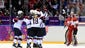 USA players celebrate after a goal by USA forward Meghan Duggan (10) in the second period.