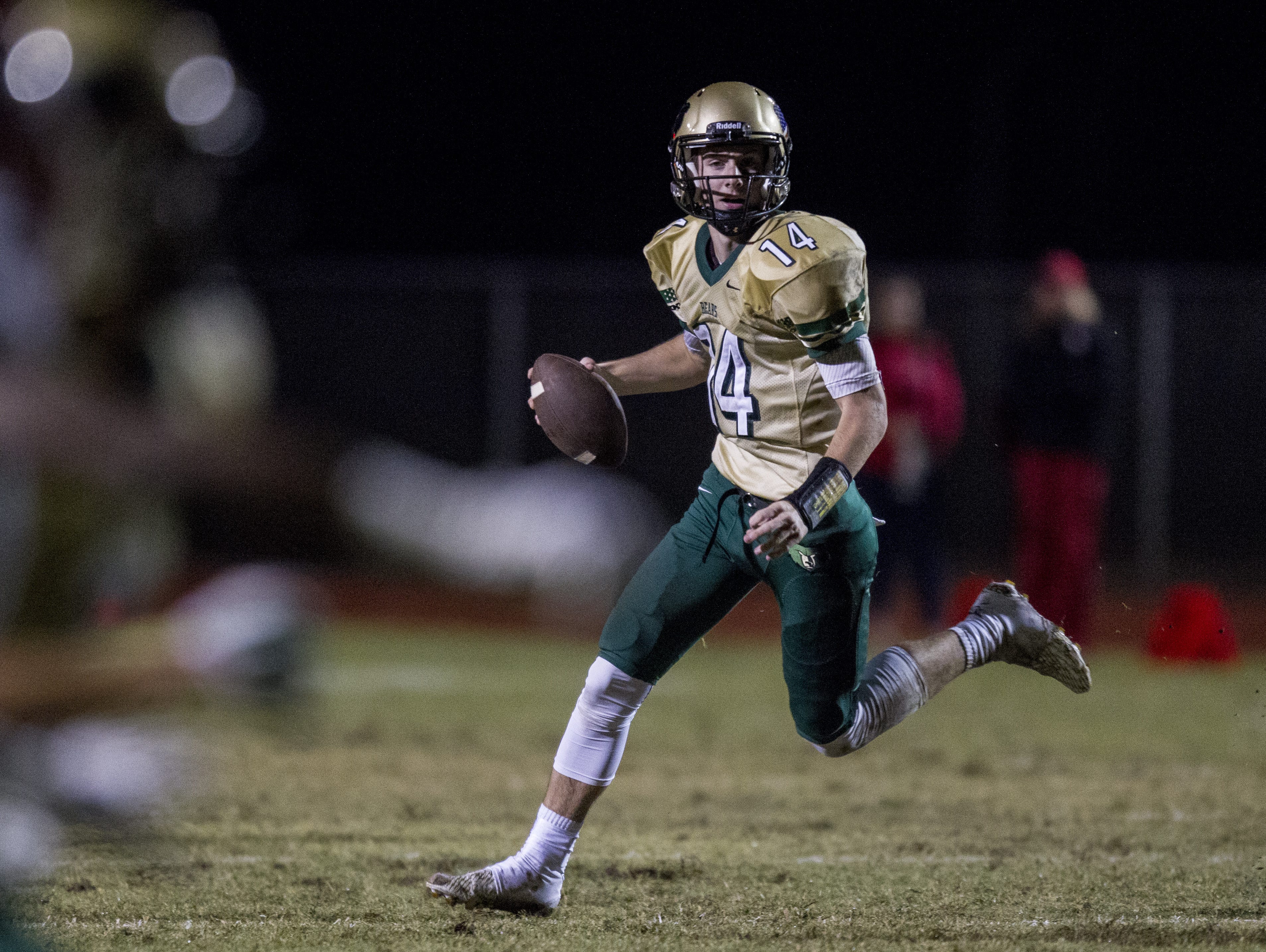 Basha quarterback Ryan Kelley looks to pass against Brophy in the first quarter at Basha High School on Thursday, Oct. 29, 2015 in Chandler, AZ.