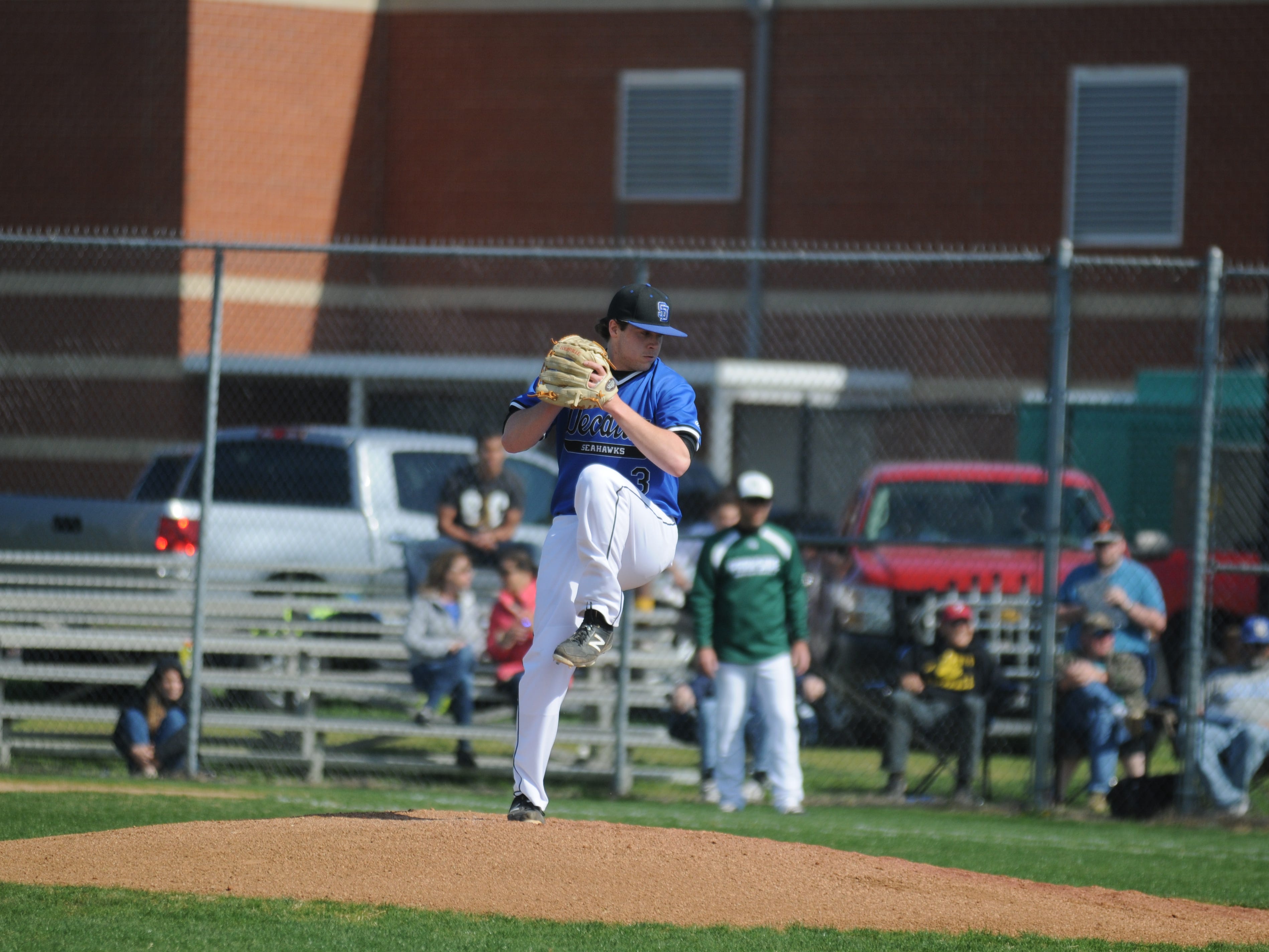Stephen Decatur senior pitcher Grant Donahue delivers a pitch against Parkside on Wednesday in Berlin.