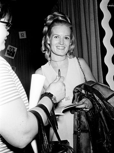 Columbia Records singer Lynn Anderson gets ready to sign for a fan at the first annual Country Music Fan Fair on April 12, 1974, at the Municipal Auditorium.