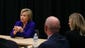 Democratic presidential candidate Hillary Clinton talks