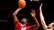 Wisconsin forward Nigel Hayes (10) shoots while being