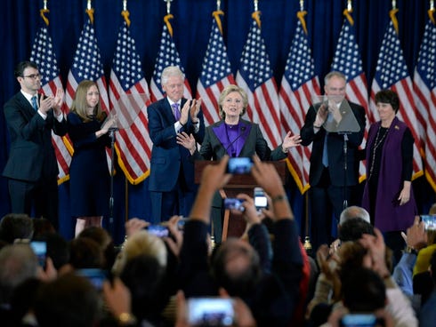 Hillary Clinton delivers her concession speech in New York on Nov. 9, 2016.