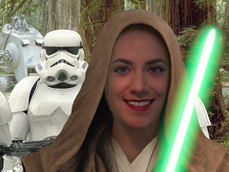 The Selfie feature in the official Star Wars app lets users snap pics as Jedis, X-wing pilots and more.