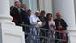 Pope Francis greets crowds on the west front of the