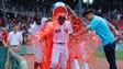 Aug. 14: Red Sox right fielder Mookie Betts is doused