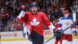 Team Canada forward Corey Perry (24) reacts after scoring