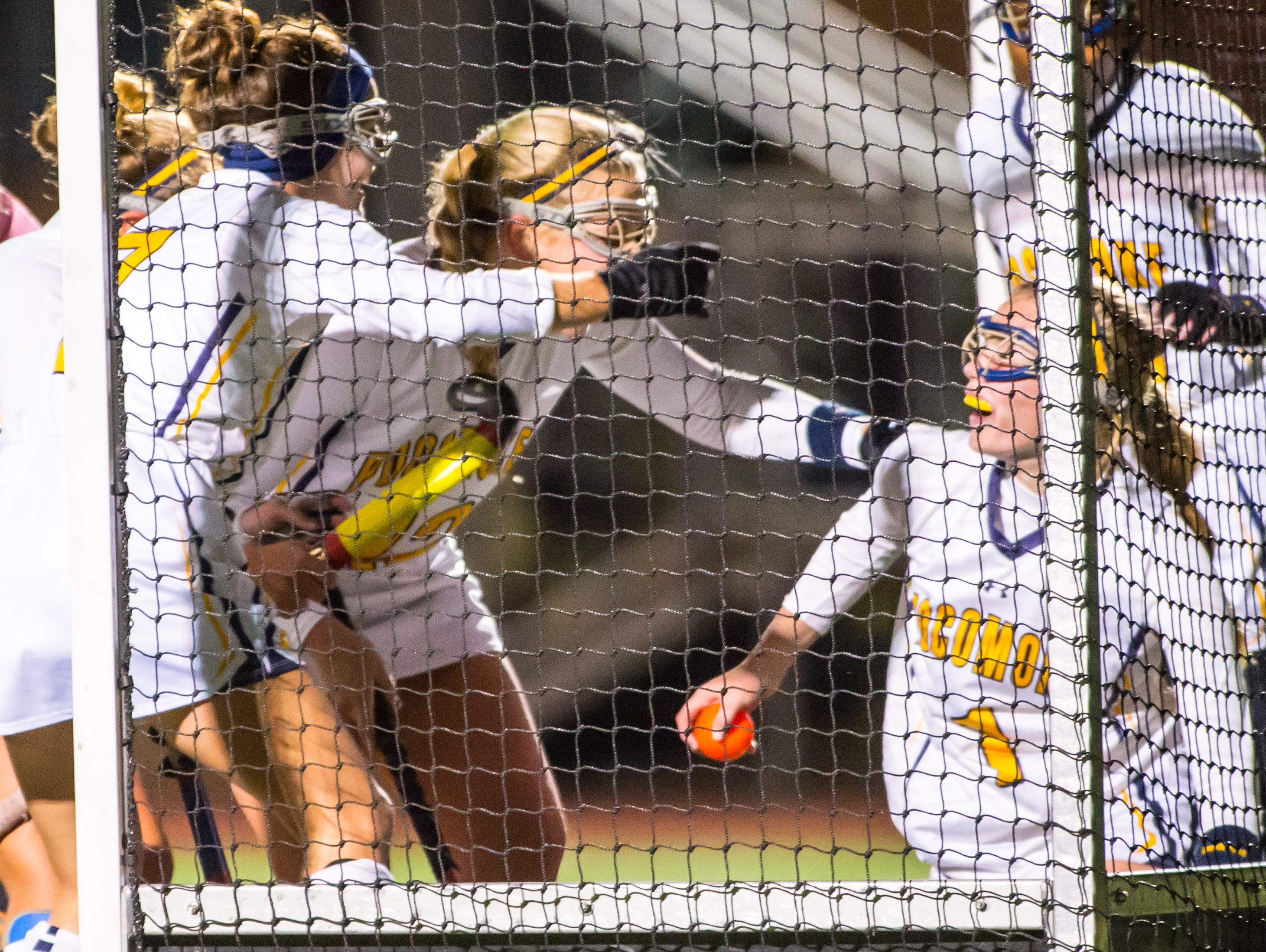 Pocomoke celebrates a goal by Mckenzie Beauchamp (1) against Patuxent in the MPSSSAA 1A State Finals on Saturday evening at Washington College in Chestertown.