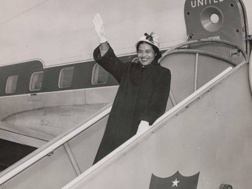 Parks acknowledges admirers from a United Air Lines